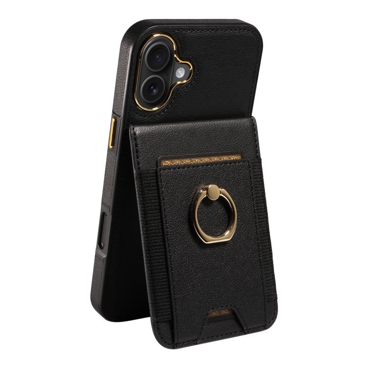 For iPhone 16 Plus Ring Multifunctional Vertical Flip Wallet Back Cover Leather Phone Case