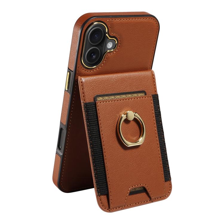 For iPhone 16 Plus Ring Multifunctional Vertical Flip Wallet Back Cover Leather Phone Case