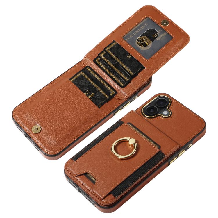 For iPhone 16 Plus Ring Multifunctional Vertical Flip Wallet Back Cover Leather Phone Case