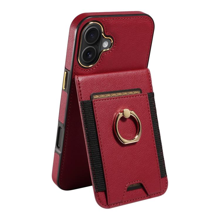 For iPhone 16 Plus Ring Multifunctional Vertical Flip Wallet Back Cover Leather Phone Case