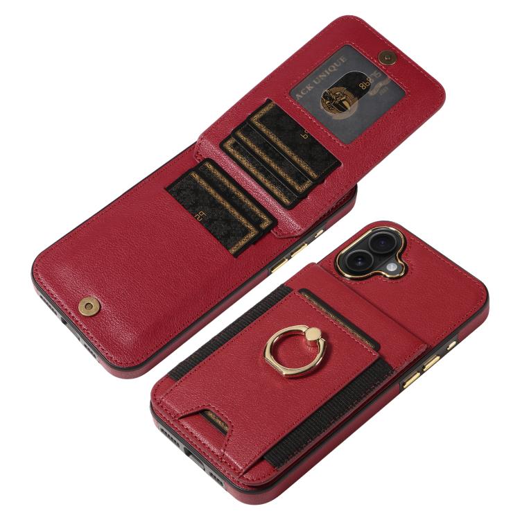 For iPhone 16 Plus Ring Multifunctional Vertical Flip Wallet Back Cover Leather Phone Case