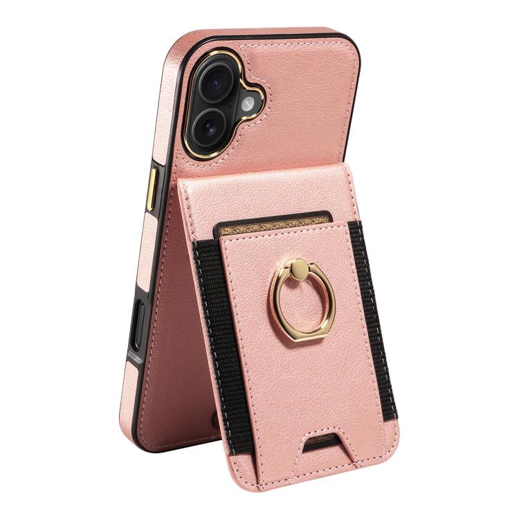 For iPhone 16 Plus Ring Multifunctional Vertical Flip Wallet Back Cover Leather Phone Case