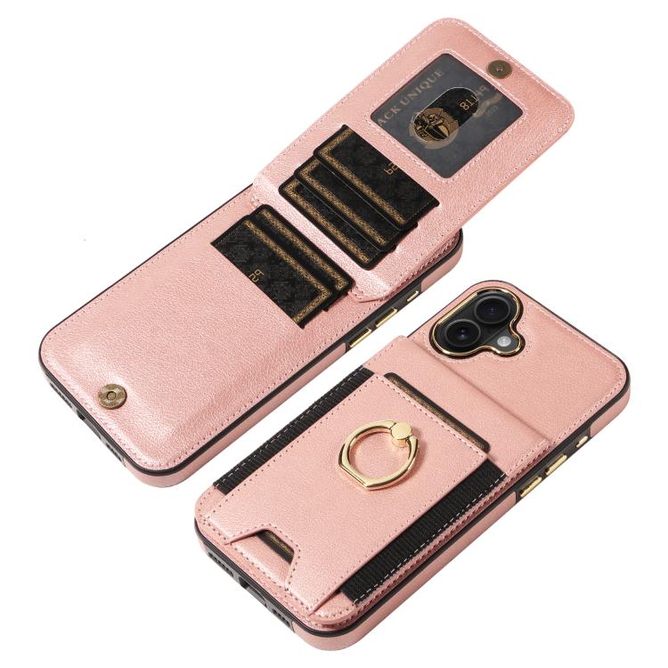 For iPhone 16 Plus Ring Multifunctional Vertical Flip Wallet Back Cover Leather Phone Case