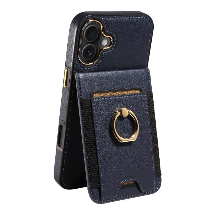 For iPhone 16 Plus Ring Multifunctional Vertical Flip Wallet Back Cover Leather Phone Case