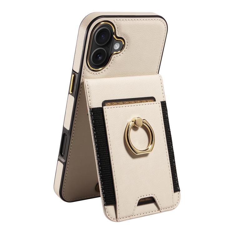 For iPhone 16 Plus Ring Multifunctional Vertical Flip Wallet Back Cover Leather Phone Case
