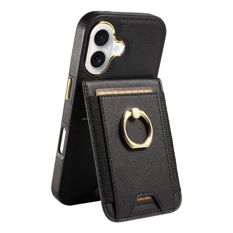 For iPhone 16 Ring Multifunctional Vertical Flip Wallet Back Cover Leather Phone Case