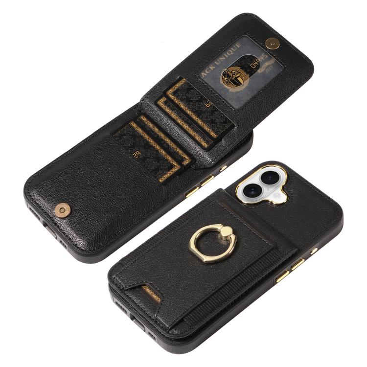 For iPhone 16 Ring Multifunctional Vertical Flip Wallet Back Cover Leather Phone Case