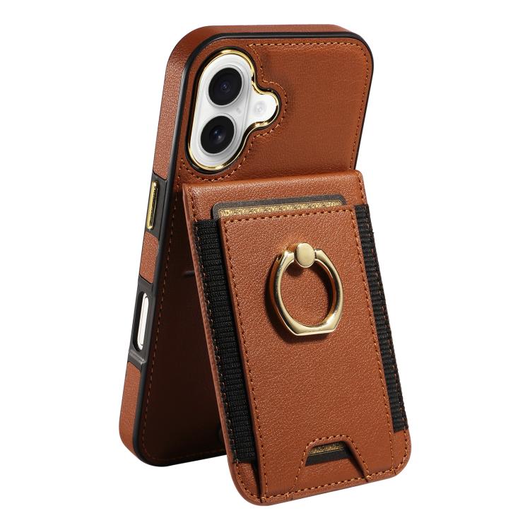 For iPhone 16 Ring Multifunctional Vertical Flip Wallet Back Cover Leather Phone Case