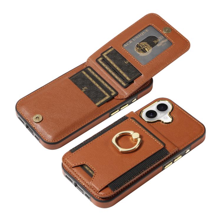 For iPhone 16 Ring Multifunctional Vertical Flip Wallet Back Cover Leather Phone Case