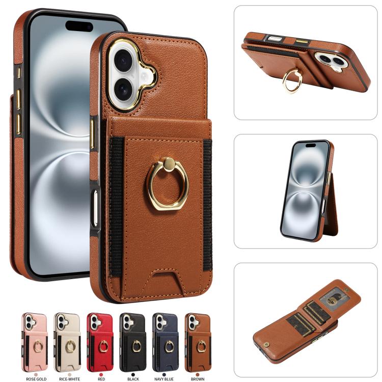 For iPhone 16 Ring Multifunctional Vertical Flip Wallet Back Cover Leather Phone Case