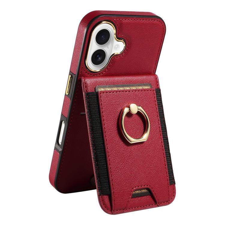 For iPhone 16 Ring Multifunctional Vertical Flip Wallet Back Cover Leather Phone Case