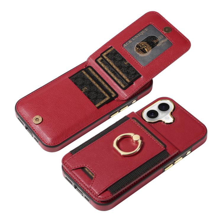 For iPhone 16 Ring Multifunctional Vertical Flip Wallet Back Cover Leather Phone Case