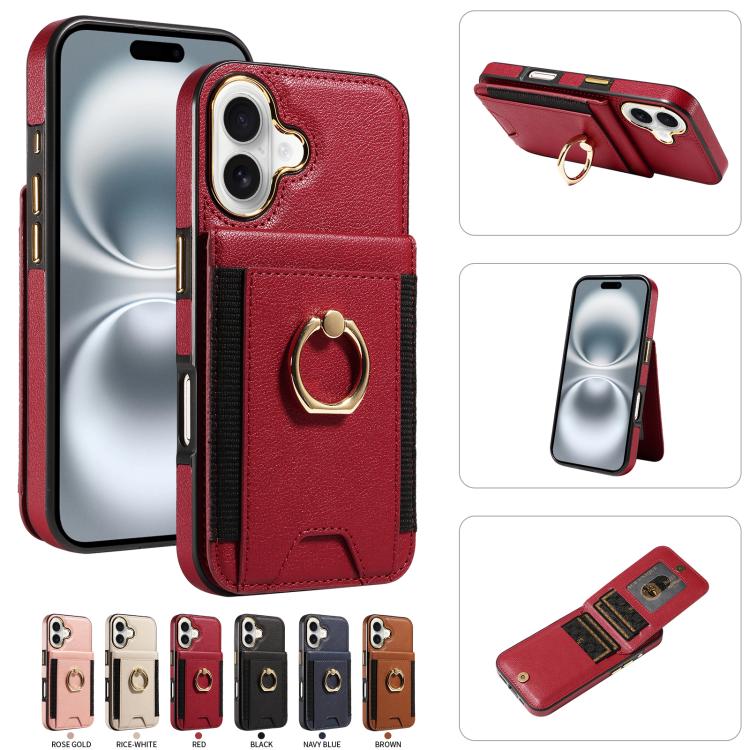 For iPhone 16 Ring Multifunctional Vertical Flip Wallet Back Cover Leather Phone Case