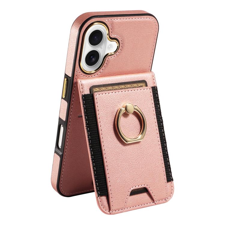 For iPhone 16 Ring Multifunctional Vertical Flip Wallet Back Cover Leather Phone Case