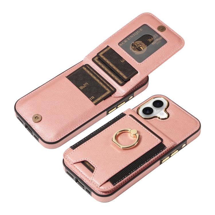 For iPhone 16 Ring Multifunctional Vertical Flip Wallet Back Cover Leather Phone Case