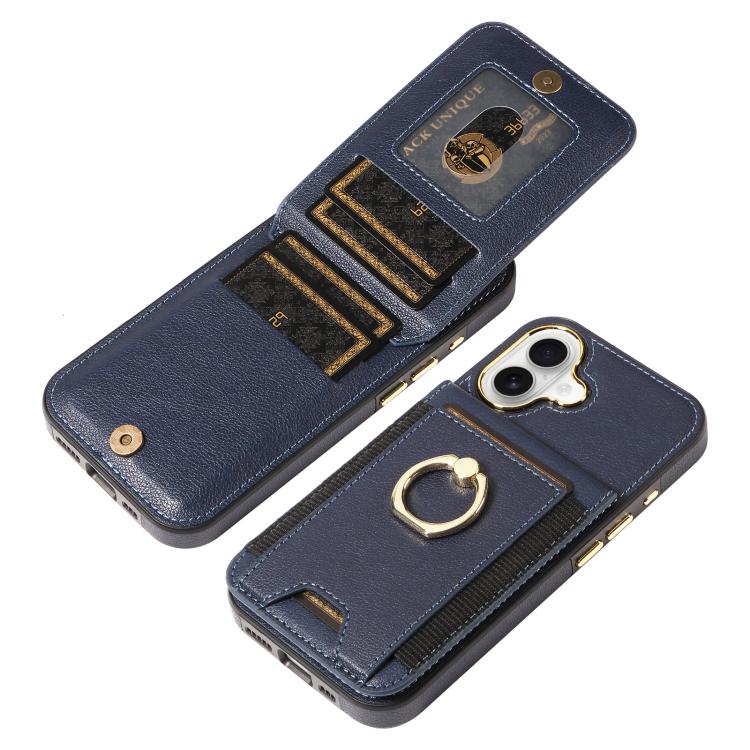 For iPhone 16 Ring Multifunctional Vertical Flip Wallet Back Cover Leather Phone Case