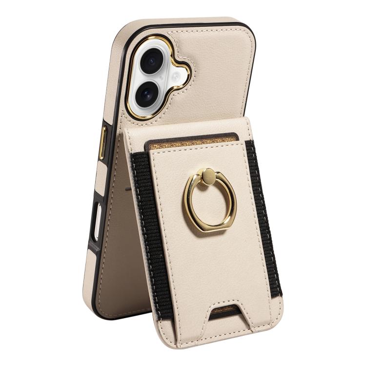 For iPhone 16 Ring Multifunctional Vertical Flip Wallet Back Cover Leather Phone Case