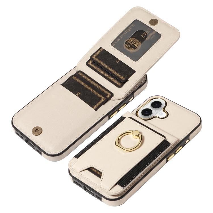For iPhone 16 Ring Multifunctional Vertical Flip Wallet Back Cover Leather Phone Case