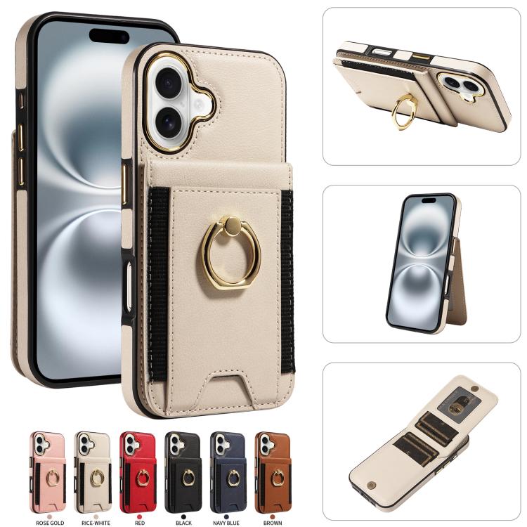 For iPhone 16 Ring Multifunctional Vertical Flip Wallet Back Cover Leather Phone Case