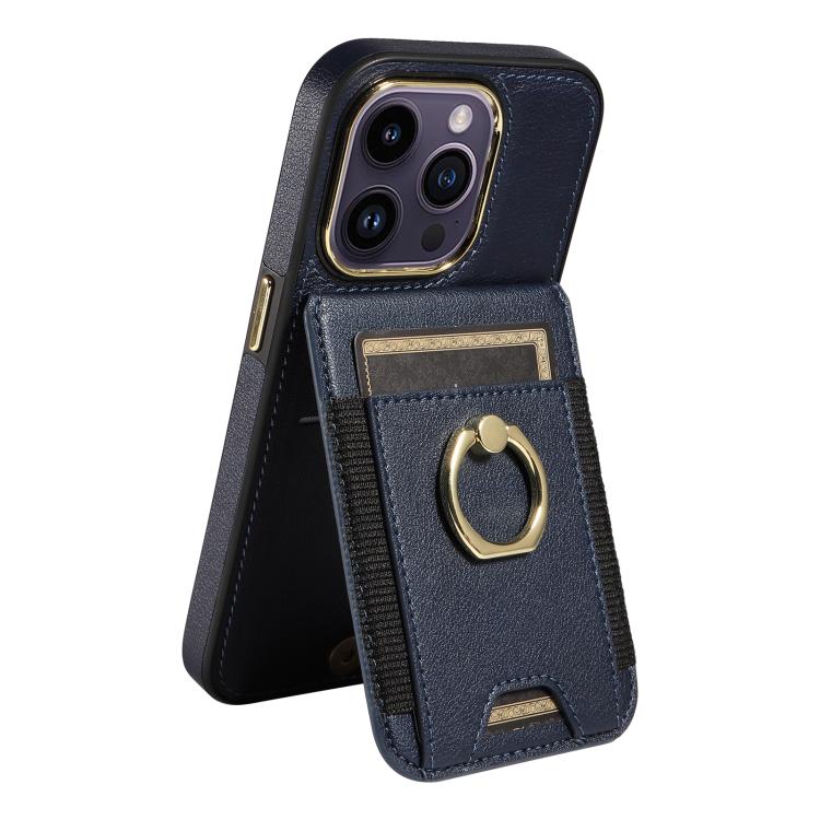 For iPhone 15 Pro Ring Multifunctional Vertical Flip Wallet Back Cover Leather Phone Case