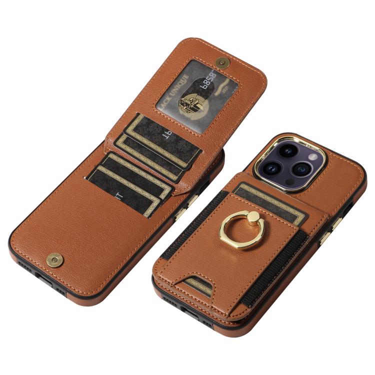 For iPhone 15 Pro Ring Multifunctional Vertical Flip Wallet Back Cover Leather Phone Case