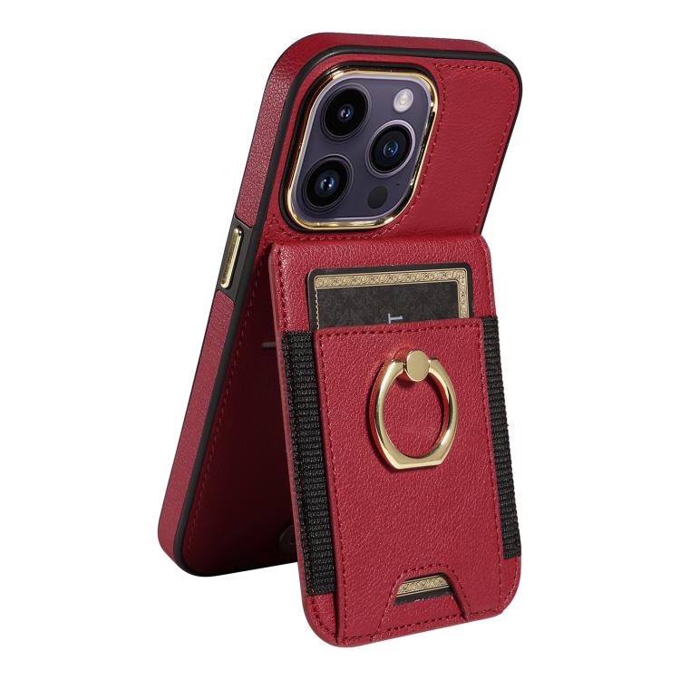 For iPhone 15 Pro Ring Multifunctional Vertical Flip Wallet Back Cover Leather Phone Case