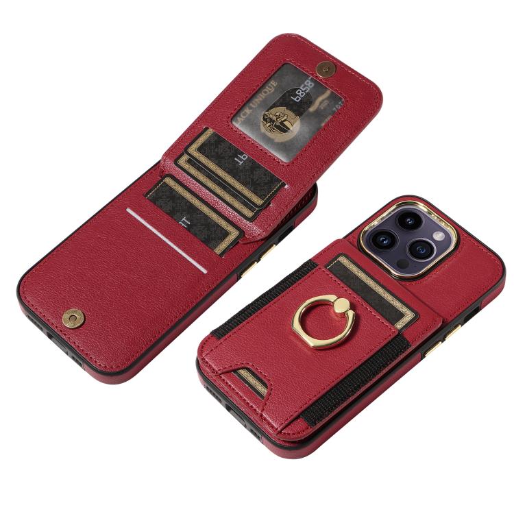 For iPhone 15 Pro Ring Multifunctional Vertical Flip Wallet Back Cover Leather Phone Case