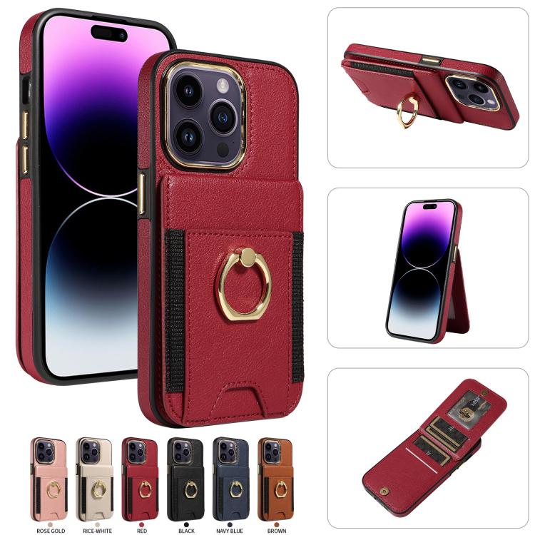 For iPhone 15 Pro Ring Multifunctional Vertical Flip Wallet Back Cover Leather Phone Case