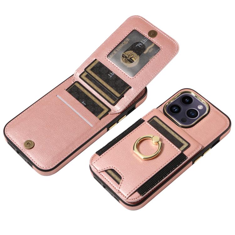 For iPhone 15 Pro Ring Multifunctional Vertical Flip Wallet Back Cover Leather Phone Case