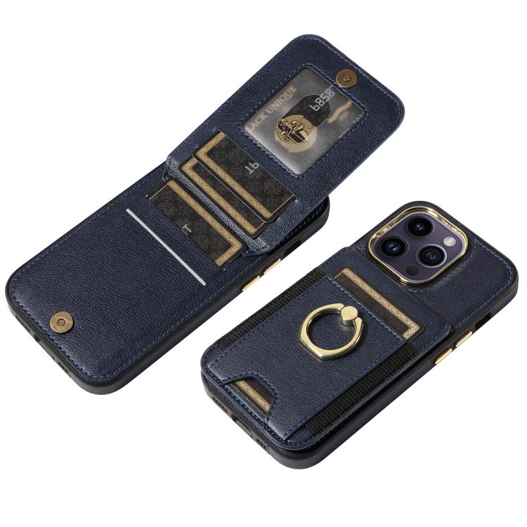 For iPhone 15 Pro Ring Multifunctional Vertical Flip Wallet Back Cover Leather Phone Case