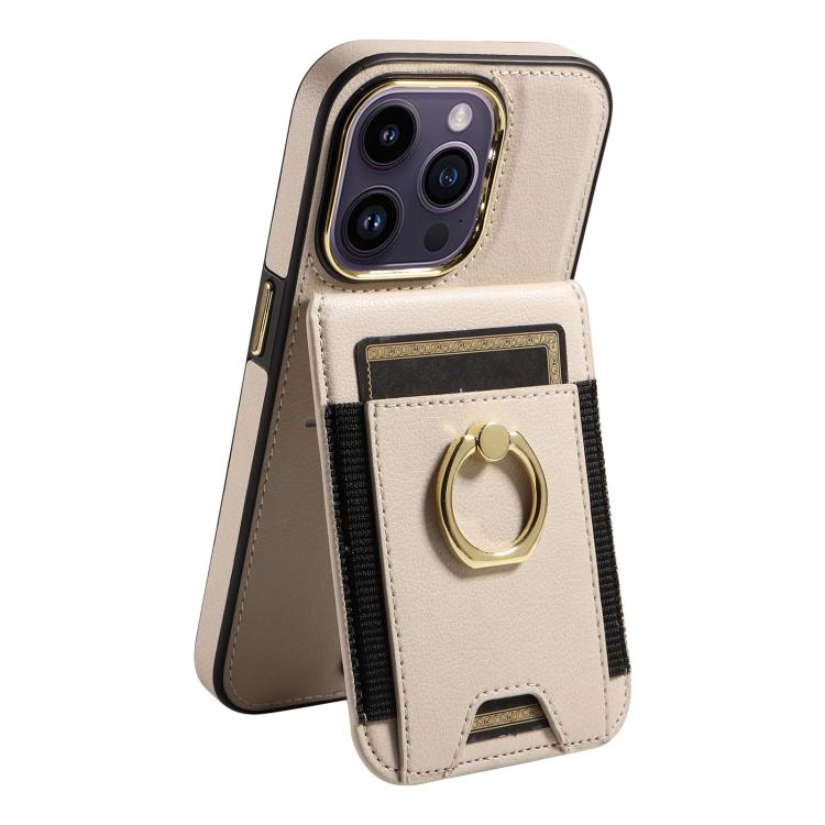 For iPhone 15 Pro Ring Multifunctional Vertical Flip Wallet Back Cover Leather Phone Case