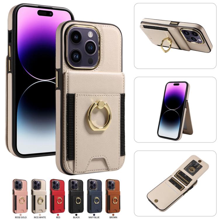 For iPhone 15 Pro Ring Multifunctional Vertical Flip Wallet Back Cover Leather Phone Case