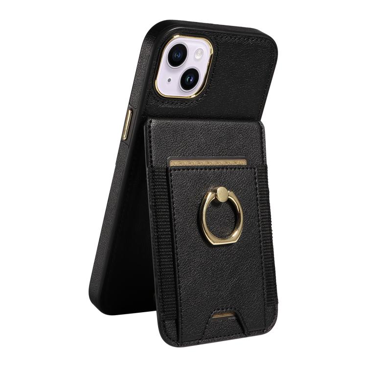 For iPhone 15 Plus Ring Multifunctional Vertical Flip Wallet Back Cover Leather Phone Case