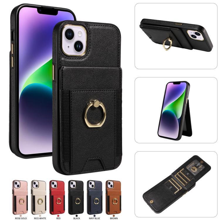 For iPhone 15 Plus Ring Multifunctional Vertical Flip Wallet Back Cover Leather Phone Case