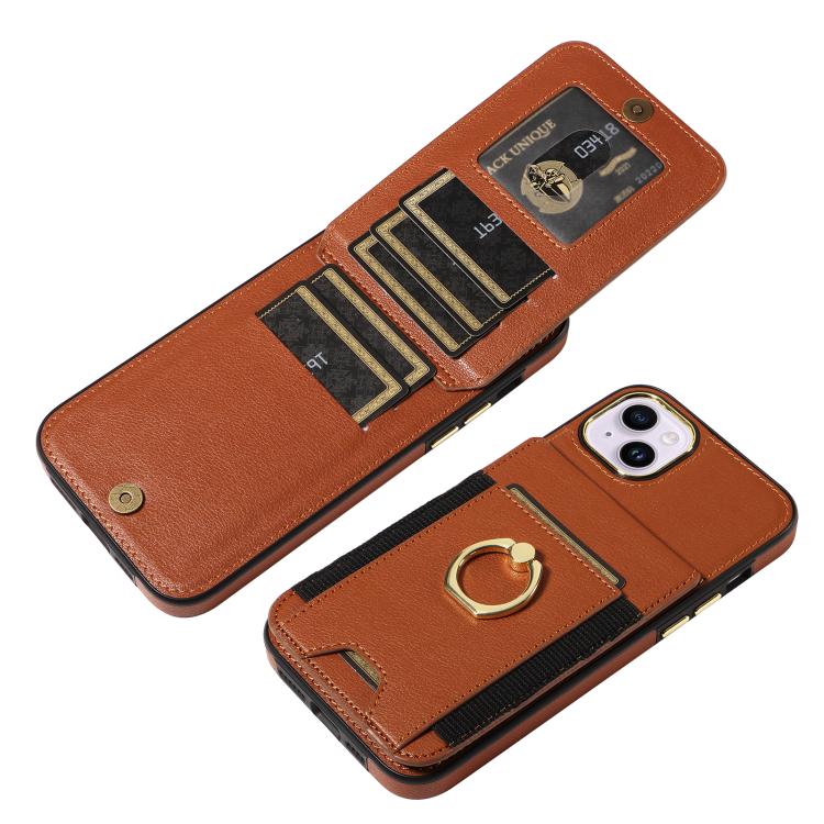 For iPhone 15 Plus Ring Multifunctional Vertical Flip Wallet Back Cover Leather Phone Case