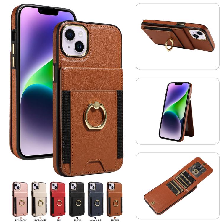 For iPhone 15 Plus Ring Multifunctional Vertical Flip Wallet Back Cover Leather Phone Case