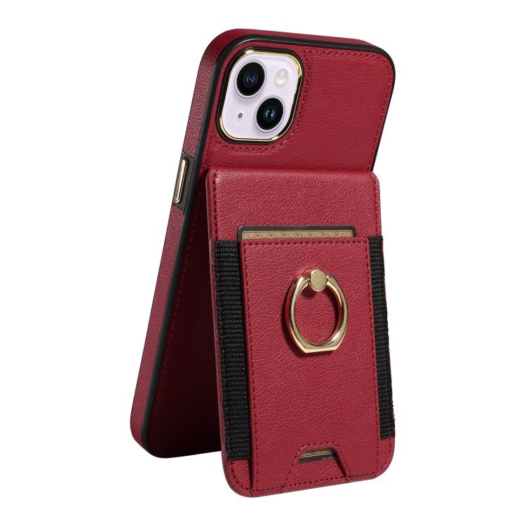 For iPhone 15 Plus Ring Multifunctional Vertical Flip Wallet Back Cover Leather Phone Case