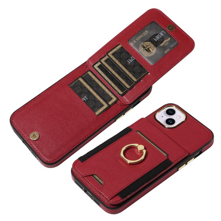 For iPhone 15 Plus Ring Multifunctional Vertical Flip Wallet Back Cover Leather Phone Case