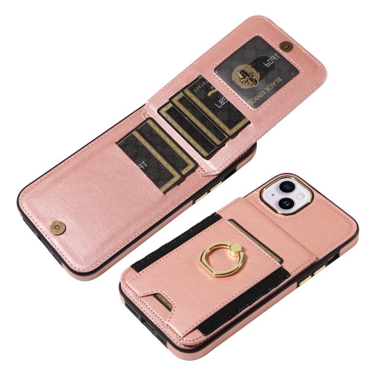 For iPhone 15 Plus Ring Multifunctional Vertical Flip Wallet Back Cover Leather Phone Case