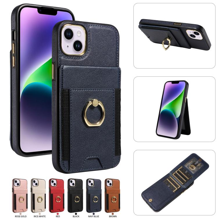 For iPhone 15 Plus Ring Multifunctional Vertical Flip Wallet Back Cover Leather Phone Case