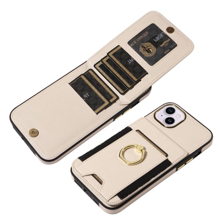 For iPhone 15 Plus Ring Multifunctional Vertical Flip Wallet Back Cover Leather Phone Case