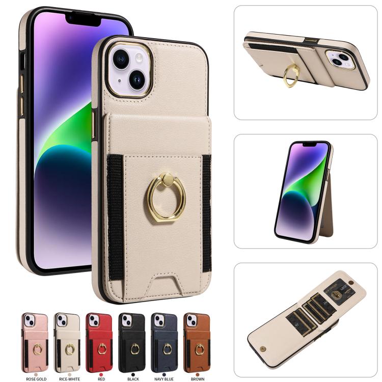 For iPhone 15 Plus Ring Multifunctional Vertical Flip Wallet Back Cover Leather Phone Case
