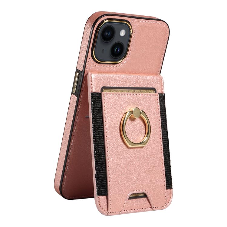 For iPhone 15 Ring Multifunctional Vertical Flip Wallet Back Cover Leather Phone Case