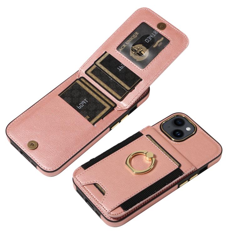 For iPhone 15 Ring Multifunctional Vertical Flip Wallet Back Cover Leather Phone Case