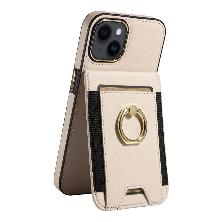 For iPhone 15 Ring Multifunctional Vertical Flip Wallet Back Cover Leather Phone Case
