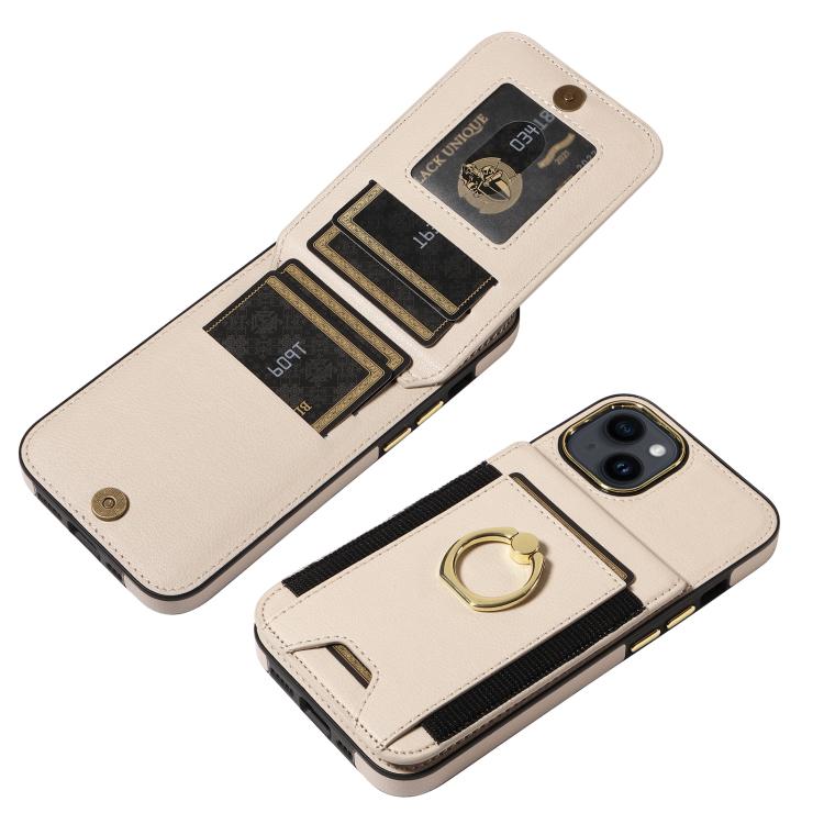 For iPhone 15 Ring Multifunctional Vertical Flip Wallet Back Cover Leather Phone Case