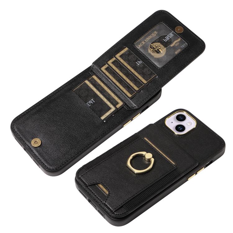 For iPhone 14 Plus Ring Multifunctional Vertical Flip Wallet Back Cover Leather Phone Case