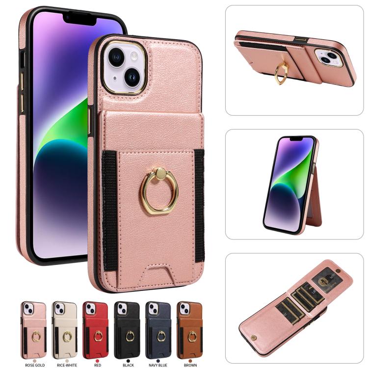 For iPhone 14 Plus Ring Multifunctional Vertical Flip Wallet Back Cover Leather Phone Case