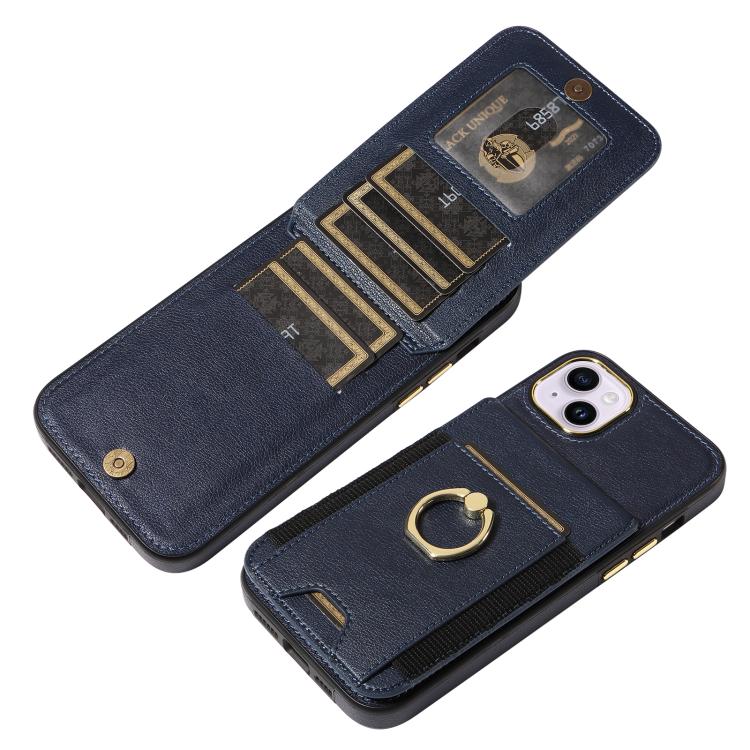 For iPhone 14 Plus Ring Multifunctional Vertical Flip Wallet Back Cover Leather Phone Case