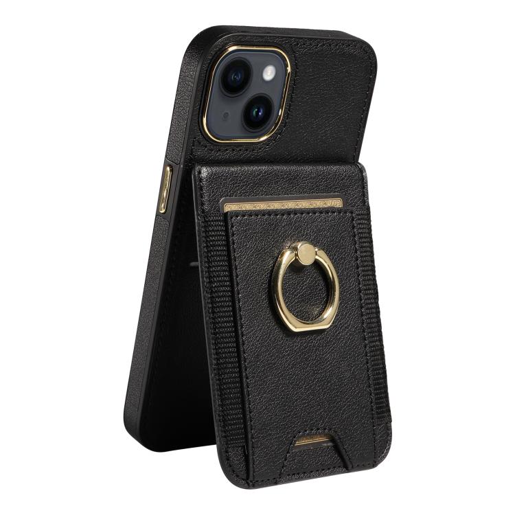 For iPhone 14 Ring Multifunctional Vertical Flip Wallet Back Cover Leather Phone Case